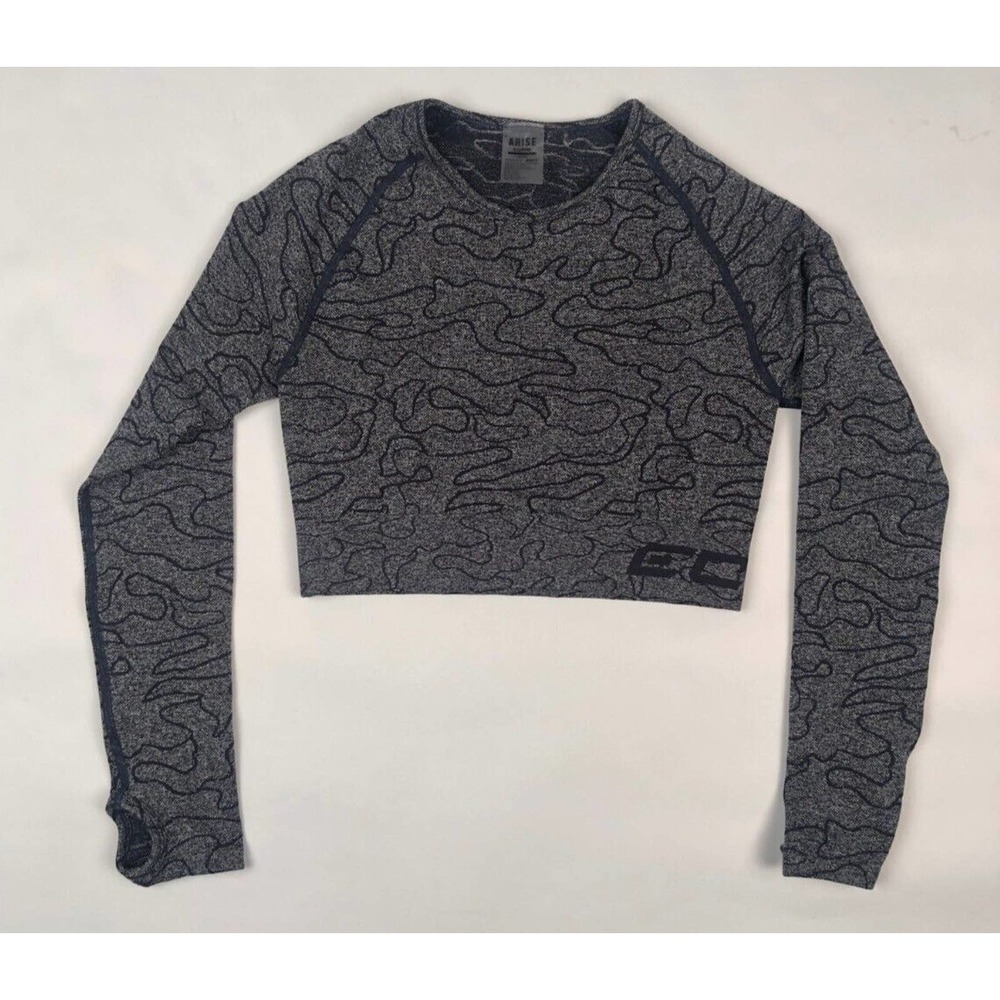 Echt Arise Comfort Camo Long Sleeve Athletic Crop Top Gray Grey Compression L